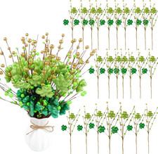 24 Pack St. Patrick S Day Decorations, 15.7 Inch Glitter Shamrock Stems, Artific