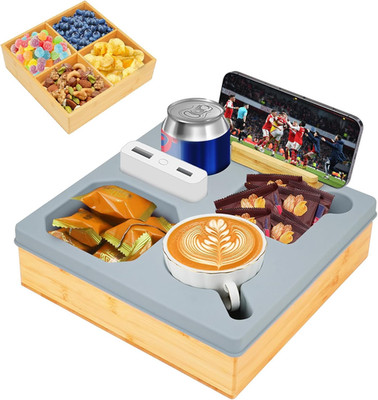 Couch-Organizer Snackbox 2-in-1 Silikon Bambus für Snacks Getränke Fernbedienung