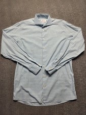 Eton Mens Dress Shirt 43/17 Contemporary Fit Light Blue Gray Plaid Long Sleeve