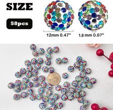12mm Rainbow Clay Rhinestone Beads - 58pcs Sparkly Pave Disco Ball Round Diam...