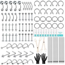 104PCS Body Septum Piercing Kit with 14G/16G/20G Needles Silver