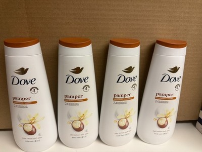 DOVE BODY WASH PAMPER SHEA BUTTER + VANILLA 20 OZ 4 PK 24 HR LOTION - SOFT SKIN