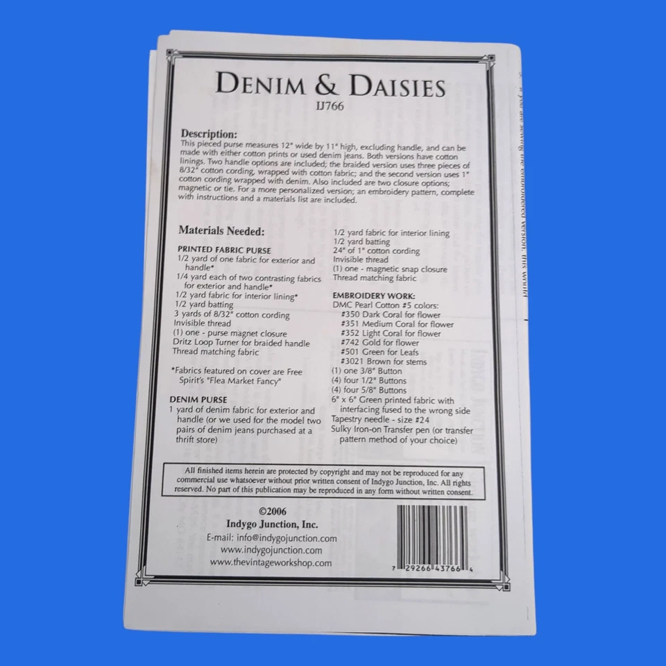 Indygo Junction Pattern IJ766 Denim Daisies Embroidered Purse Bag Tote Satchel - Image 2 of 3