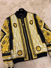 Gianni Versace Barocco Black White Yellow Quilted Bomber Jacket Size 48