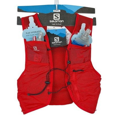 Salomon ADV Hydra Vest 8 Running Hydration Pack w/ Soft Flasks Unisex Medium Red