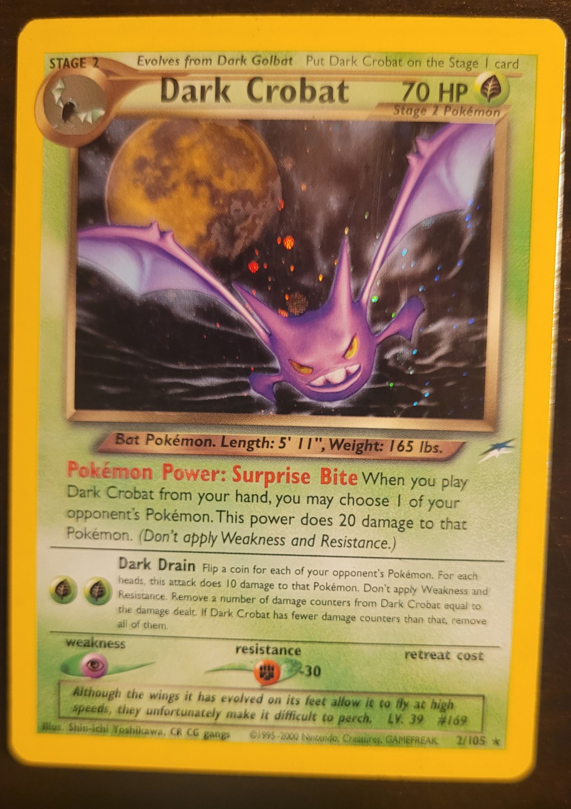 Pokemon Neo Destiny Dark Crobat Unlimited Holo Rare Card 2/105