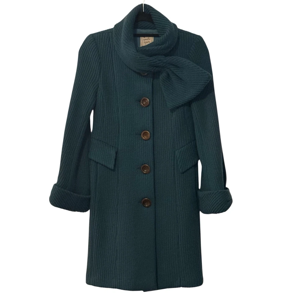 Raro Abrigo Nanette Lepore Kiss Me Lazo Lana Verde Azulado 0 ASO Blair Waldorf Chisme Girl Foto 2 de 4