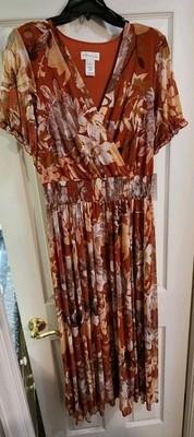 kate and lily maxi dress Kate & Lily Dress Women 14P Orange Floral Flowy Tiered Maxi Lined Western  Boho