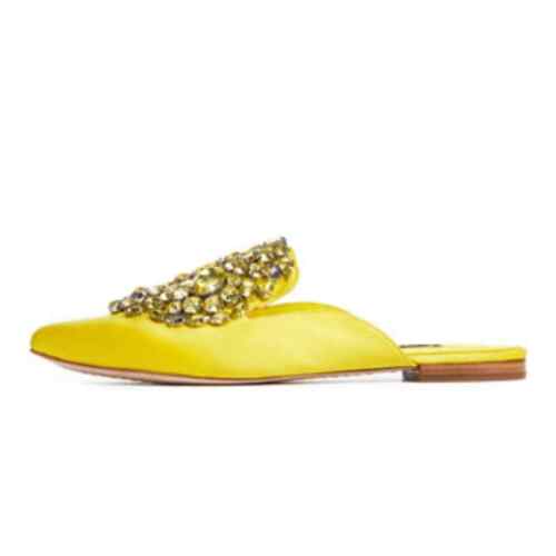 Alice +Olivia New Size 10 Yellow Lilly Satin Crystals Embellished Mule In Box