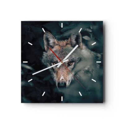 Modern Wanduhr 40x40cm Quadrat Analog Glasuhr Wolf Wald Raubtier Art Glas Deko
