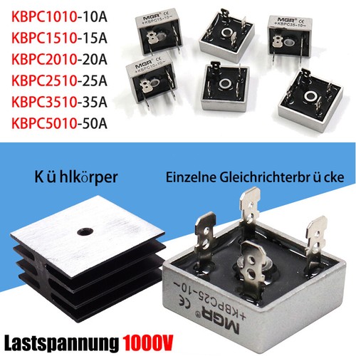 2x GBJ10K Brückengleichrichter Einphasig - 800V, 10A, 220A Stromimpuls Für Elektroinstallation