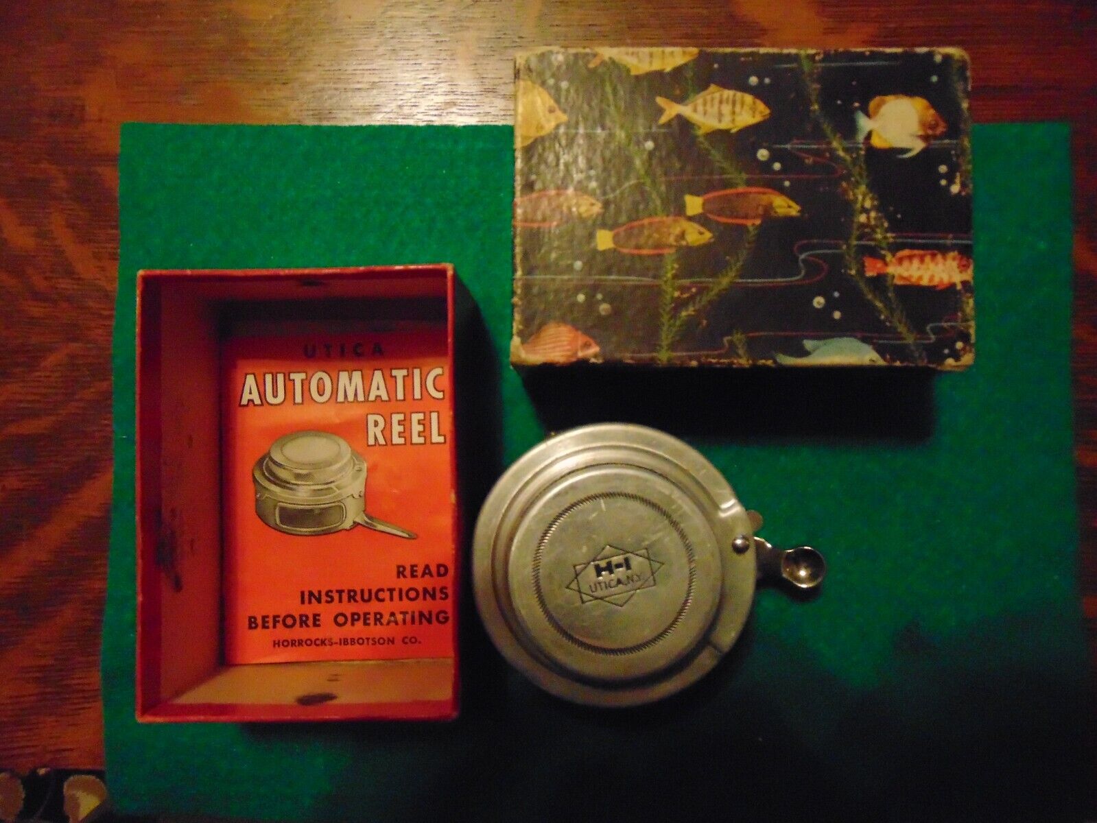 VINTAGE UTICA AUTOMATIC FLY REEL HORROCKS-IBBOTSON CO NO. 5 WITH BOX VG COND