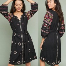 Anthropologie HENRIETTA EMBROIDERED folksy motif pEASANT DRESS XS new NWT