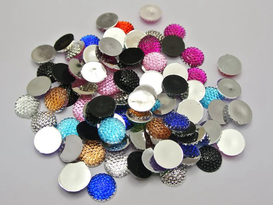 100 pedras de cabochão de strass redondas pontilhadas de resina cor mista 12 mm - Imagem 4 de 4
