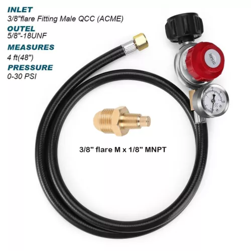 4ft High Pressure 0-30PSI Adjustable Propane Gas Regulator w/ Hose and PSI Gauge - Picture 3 of 17