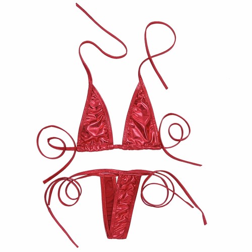 Damen!Micro Wetlook String Bikini Set Glanz BH mit Unterwäsche Dessous Badeanzug - Bild 59 von 117