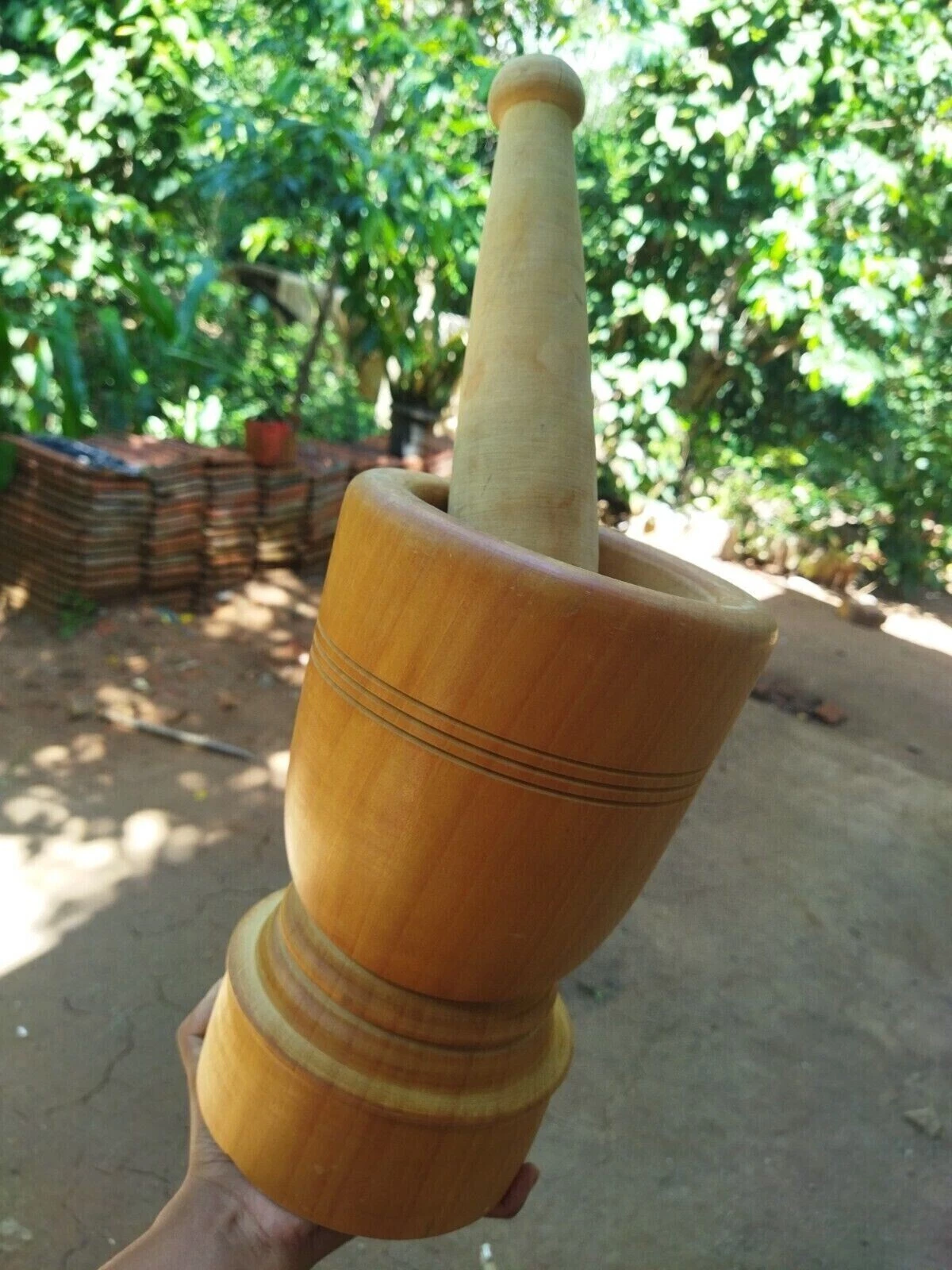 Wood Mortar and Pestle Grinder Crush Spices Herbs Garlic Pepper Nuts For Kitchen