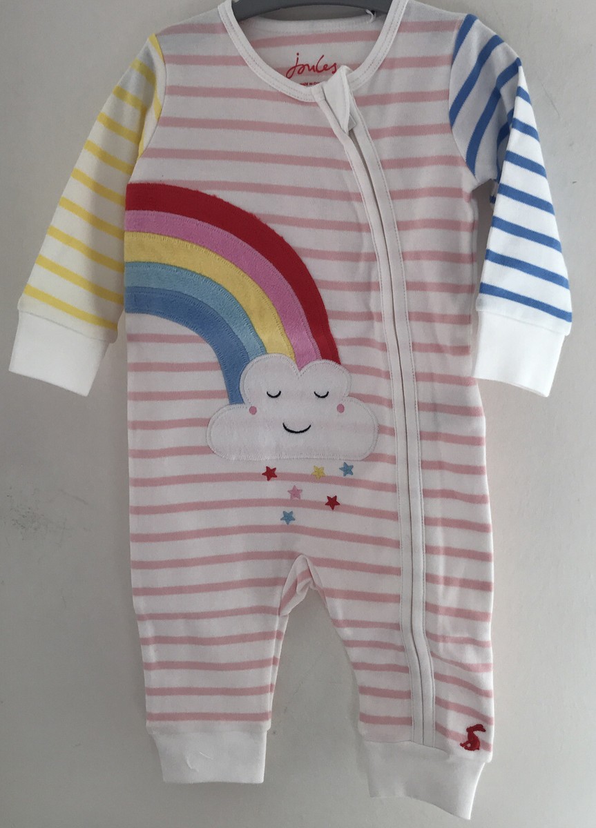 3-6 Months Striped Plush Rainbow Cloud Themed Romper By Joules