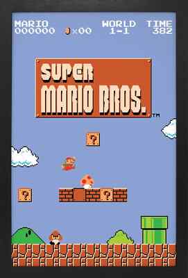 SUPER MARIO BROS LEVEL 1-1 13x19 FRAMED GELCOAT POSTER NINTENDO CLASSIC GAMING!!
