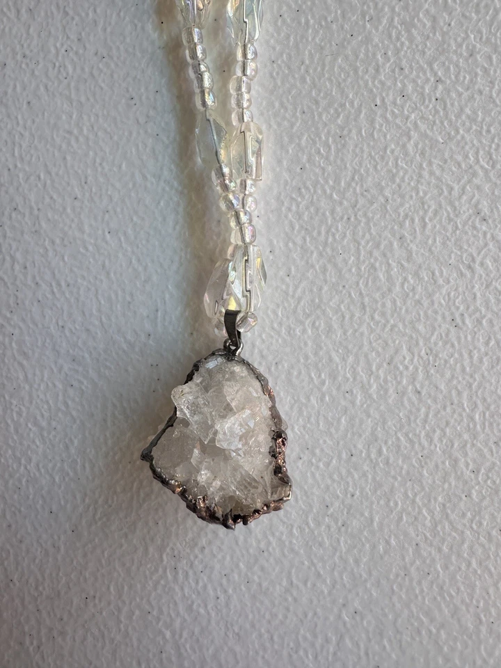Collar de Cuentas Colgante Racimo Druzy Cristal Cuarzo Natural 1" De Colección 18" Palanca Foto 4 de 4