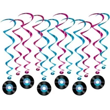 Rock & Roll Record Hanging Whirl Decorations 12 Pack 17.5" and 32.5" Decoration
