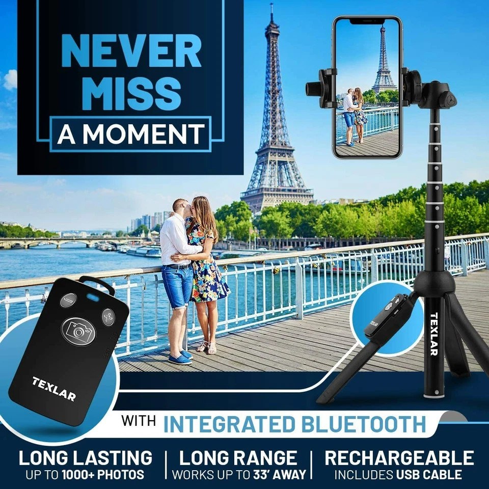 Texlar Selfie Stick Tripod with Remote - for iPhone 17, 16, 15, 14, 13, X & More - Image 3 of 4