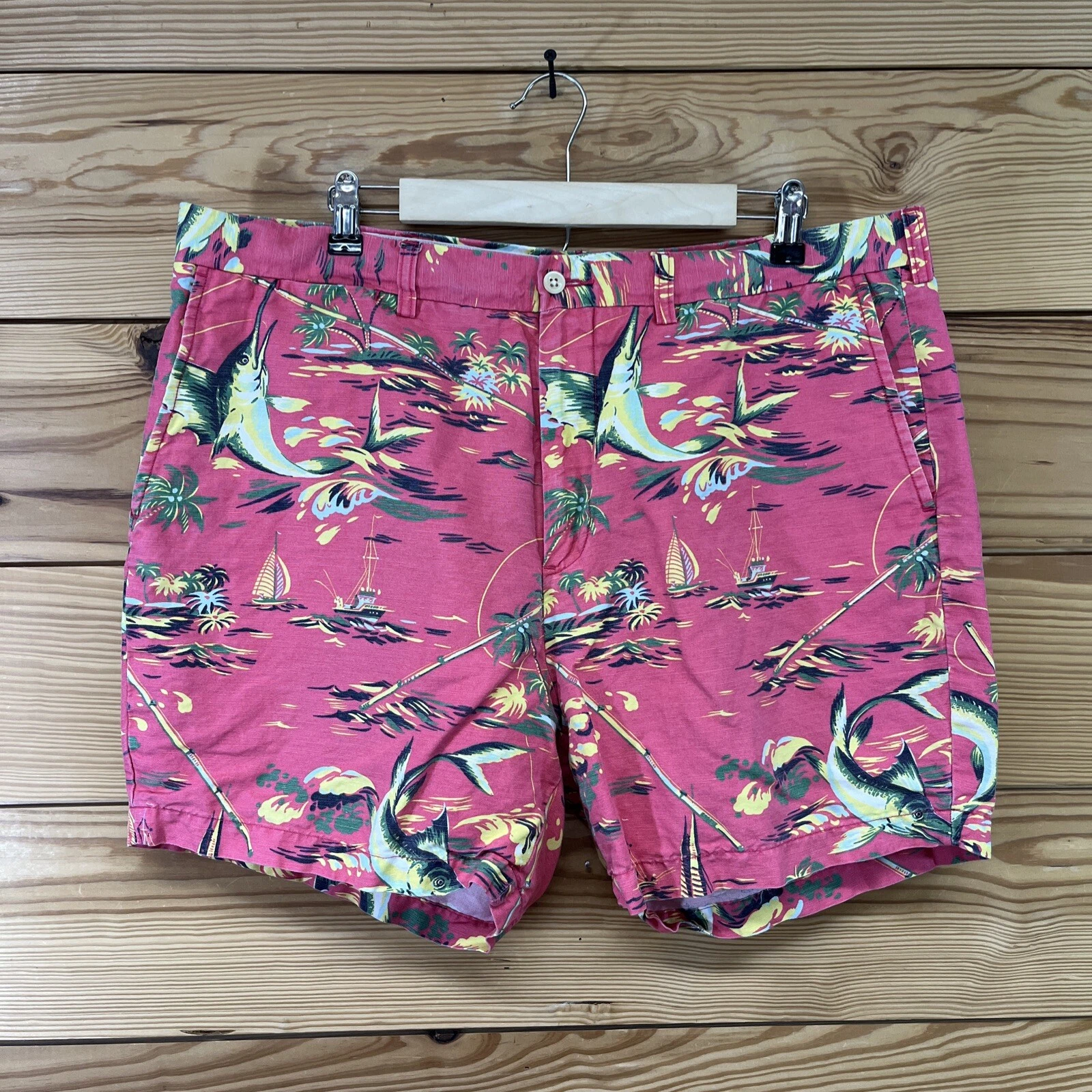 Polo Ralph Lauren Shorts Mens 38 Pink Linen Blend Tropical Fish Flowers B111