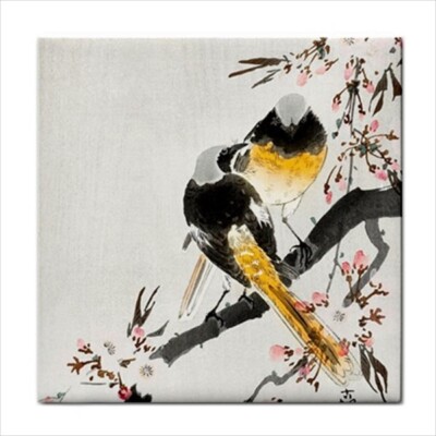 Birds On Cherry Branch Ohara Koson Japanese Art Backsplash Border Ceramic Tile