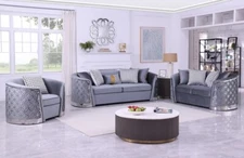 NEW 3PC Gray Silver Sofa Loveseat Chair Contemporary Glam Velvet Living Room Set