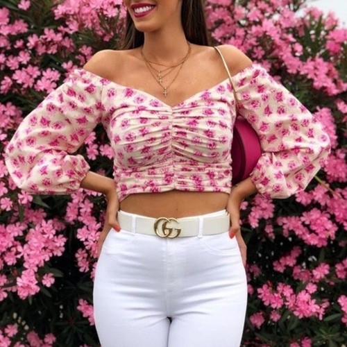 Zara Pink Floral Off The Shoulder Bardot Top Size XS 🌸 | eBay