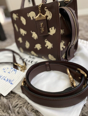 Coach Rogue 25 with Elephant Print Shoulder Bag - Brass/Dark Coach Rogue 25 with Elephant Print Shoulder Bag - Brass/Dark