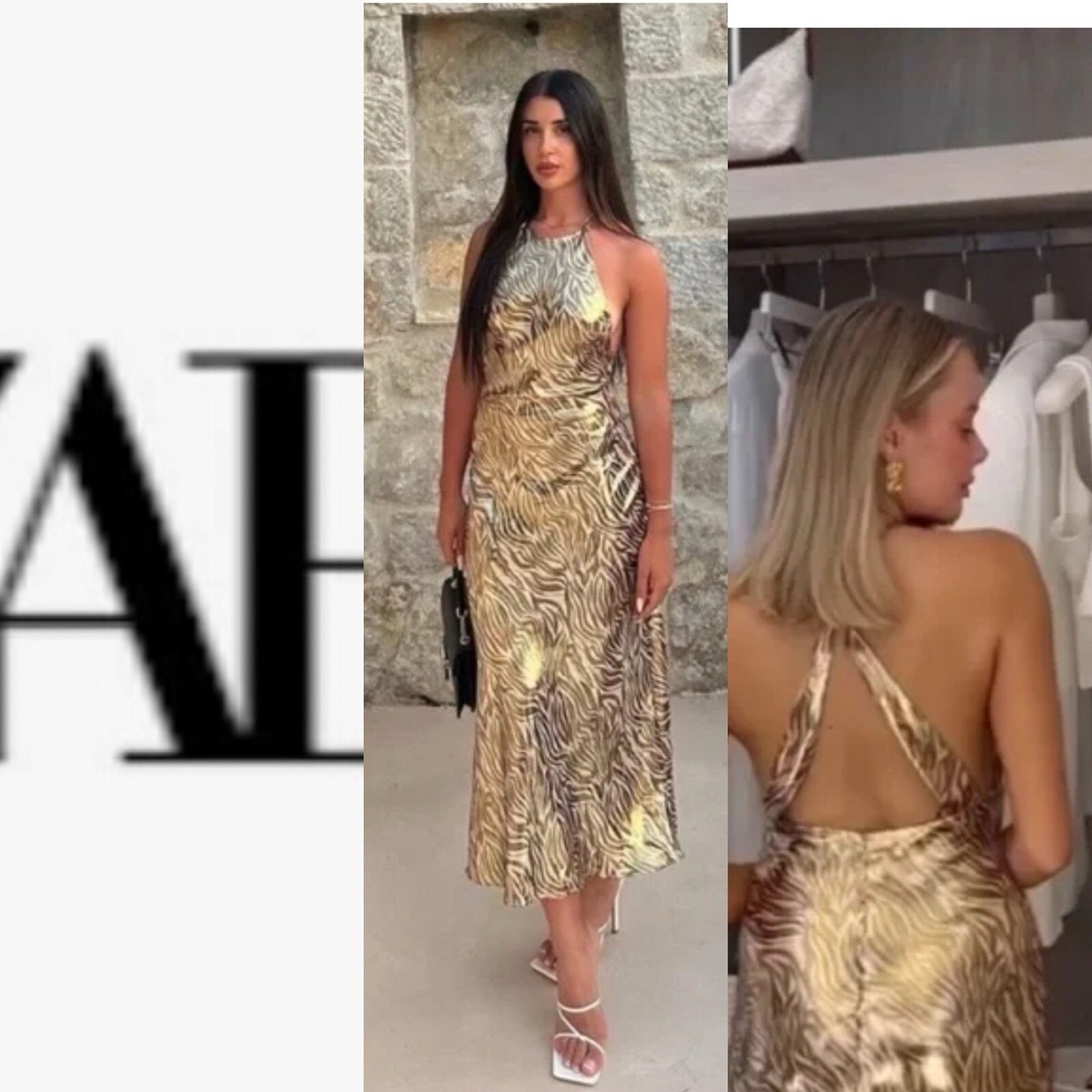 ZARA NWT VIRAL TIK TOK metallic GOLD FOIL ANIMAL PRINT Midi halter