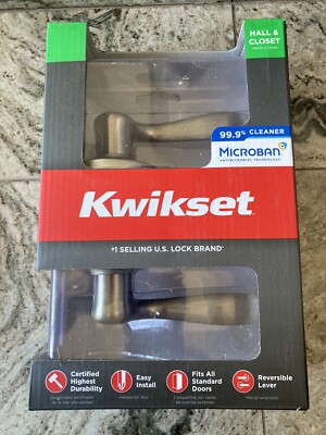 Kwikset Hall & Closet Door Handle Satin Nickel W/ AntiMicrobial Technology - New