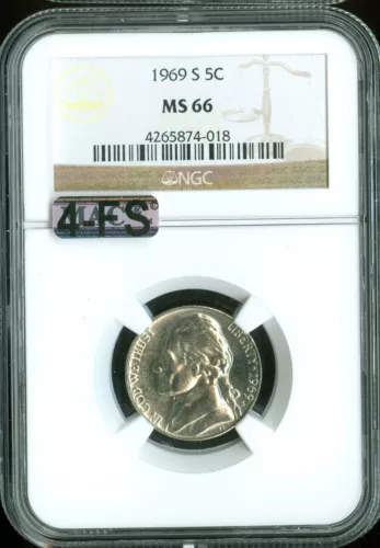 1969 S JEFFERSON NICKEL NGC MS66 MAC 4FS FINEST VERY RARE SPOTLESS $3,000 5FS .