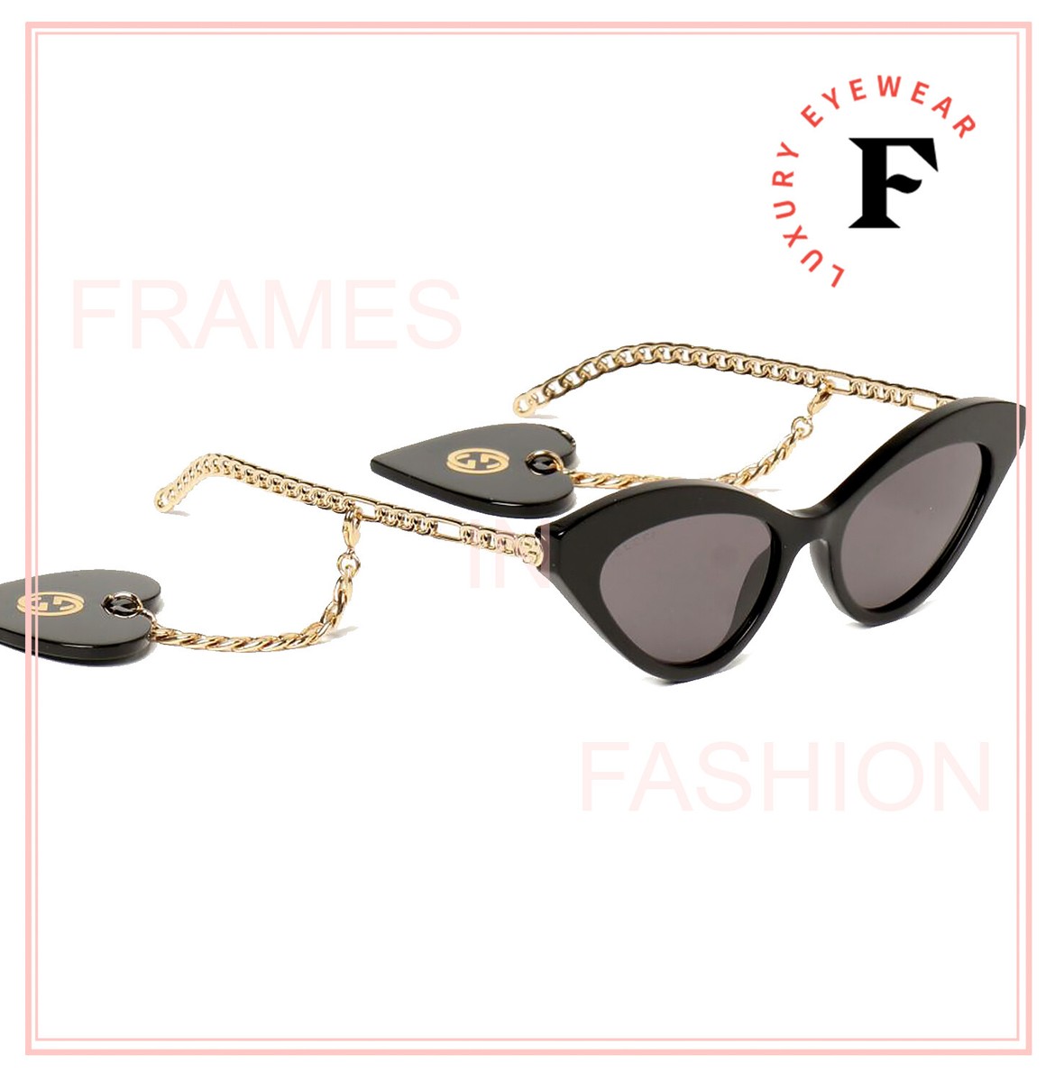 GUCCI CHAIN 0978 Gold Black Logo Heart Detachable Charm GUCCI CHAIN 0978 Gold Black Logo Heart Detachable Charm