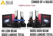 Alla Lighting 4x Combo H11 9005 HB3 LED Headlight Bulb High Low Beam Kit White