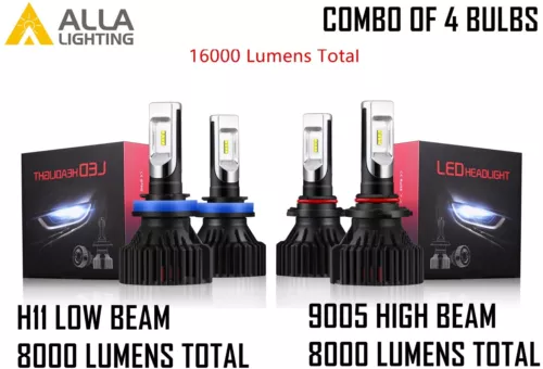 Alla Lighting 4x Combo H11 9005 HB3 LED Headlight Bulb High Low Beam Kit White