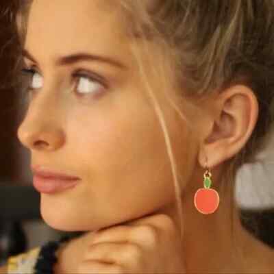 Kate Spade KSNY x Darcel Earrings Dangling Red-Orange Apples 14K Gold Fill 