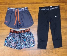Lot Of 3 Nike Pro Capri Black  2 Under Armour Shorts Gray  Multi Color Girls S