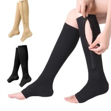 3 Pairs Of 20-30mmhg Zipper Compression Socks Knee High Open Toe Stockings S-XL