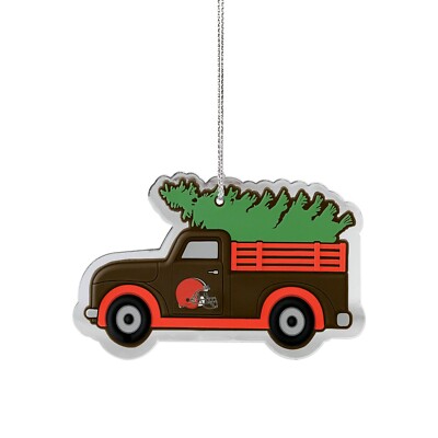 Cleveland Browns Christmas Tree Holiday Flat Ornament - Truck with Tree - Logo
