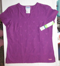 Landau Embroidered Scrub Top Style 8135 Deep Purple Size Medium Brand New