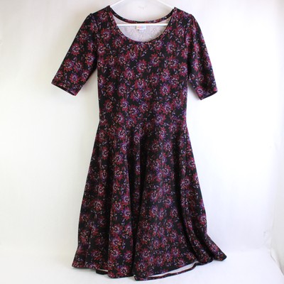 LuLaRoe Damen Groß Schwarz Blumenmuster Design Knöchellang Kleid