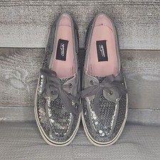Sequin Gray Boat Deck Shoe sz 8 Casual Sparkle Bling slip on