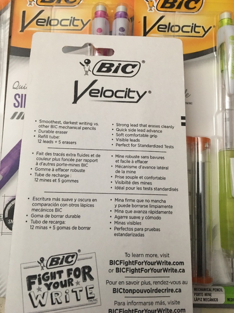 Lot of 4 X Bic Velocity Mechanical Pencils Side Clic + Refill 12 Leads 5 Erasers