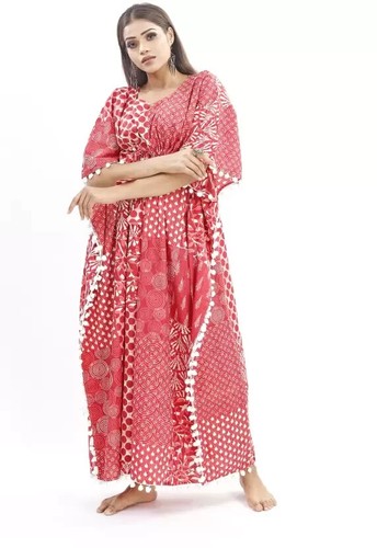 Robe Maxi Caftan Longue En Coton Floral Vert - Fait Main En Inde - Taille Unique - Neuf Avec étiquettes