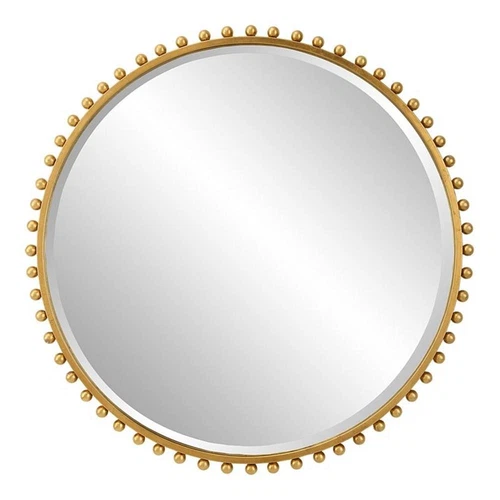 Uttermost Taza Round Contemporary MDF and Iron Mirror in Gold - Picture 1 of 8