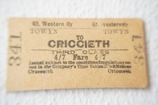 1940s Towyn to Criccieth GWR Railway Train Ticket