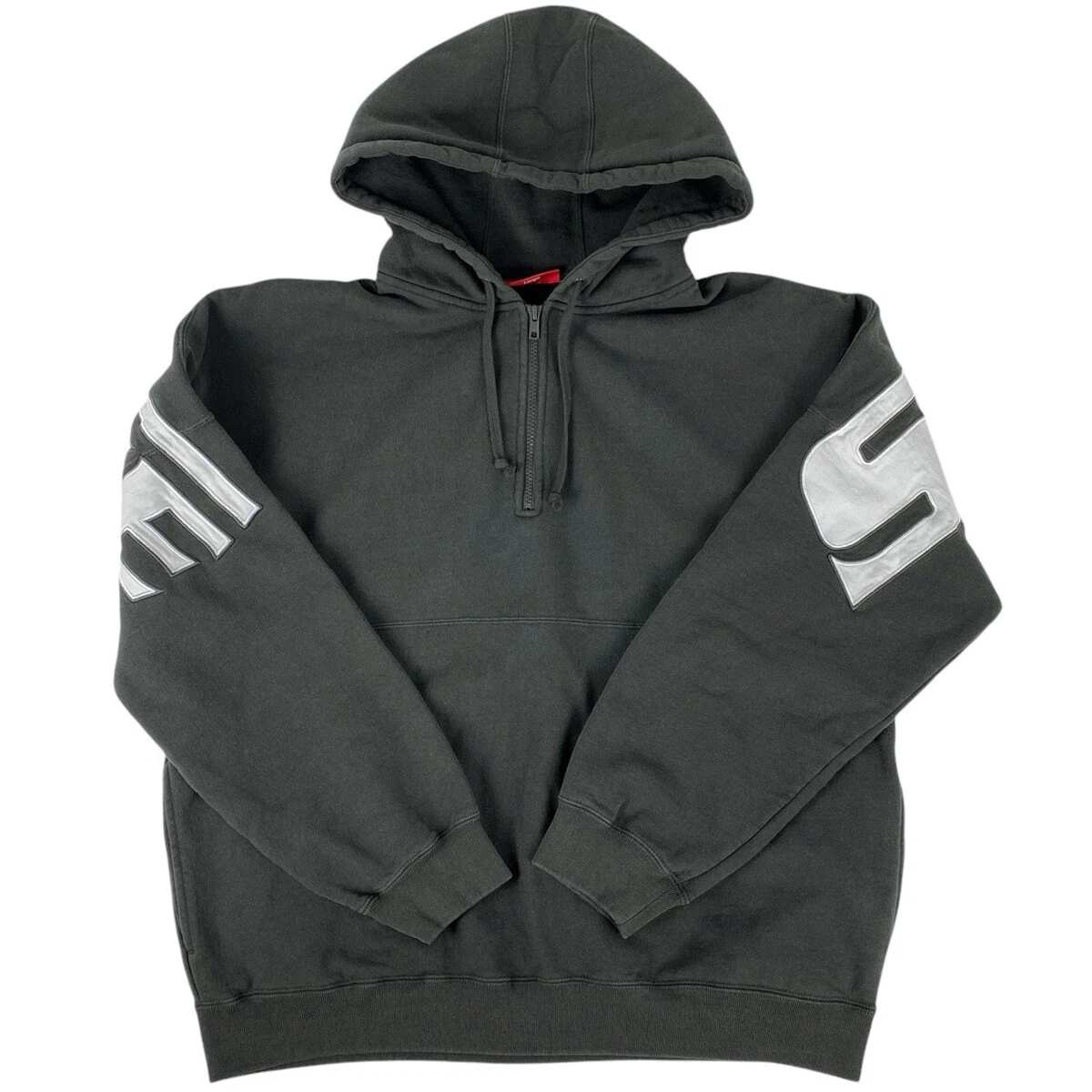Sweat à capuche demi fermeture éclair logo suprême coton polyester gris foncé homme