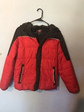 Swiss Tech Boys XL 14-16 Warm Puffer Jacket Plush Lined Hood Red Black Quilted